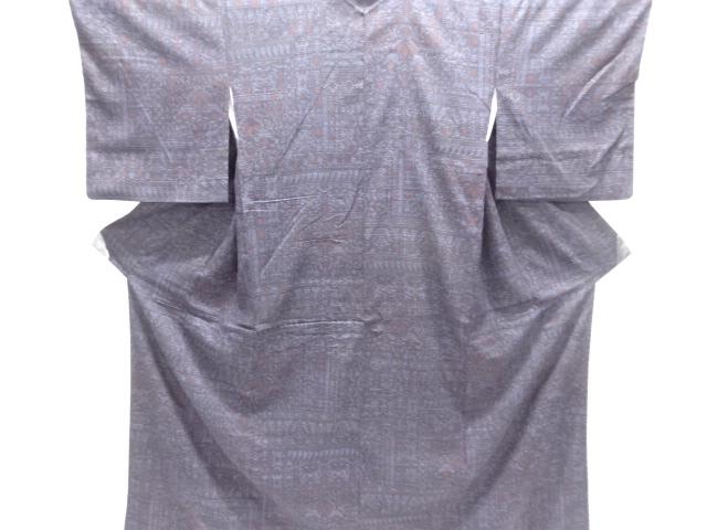 花更紗模様織り出し本場結城紬80亀甲着物(石下)